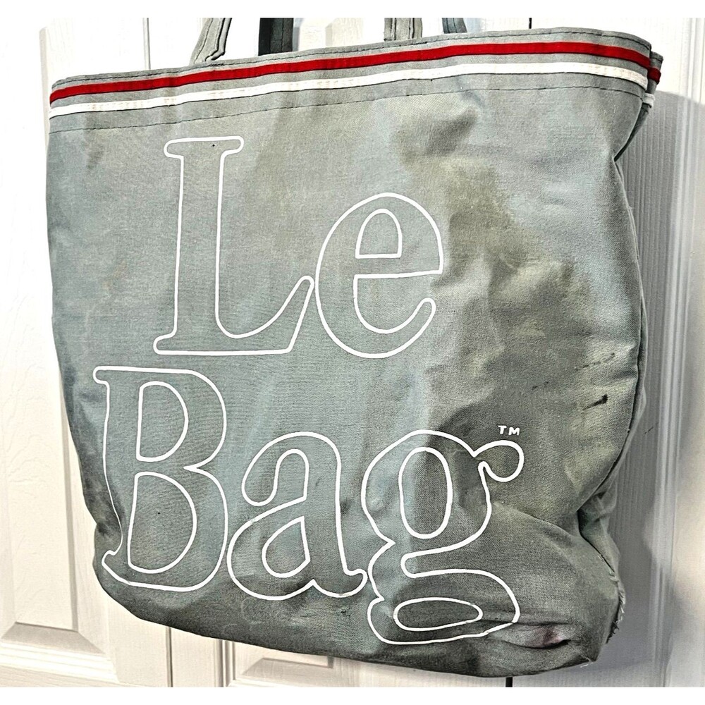 Vintage LE BAG Canvas Tote Bag Teal Grey Shopper Books Crafts Travel Beach Art - Picture 2 of 16
